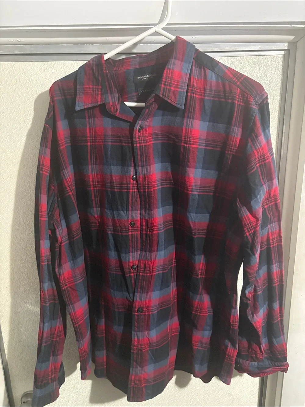 Banana Republic Red and Navy Plaid Button-Down Shirt